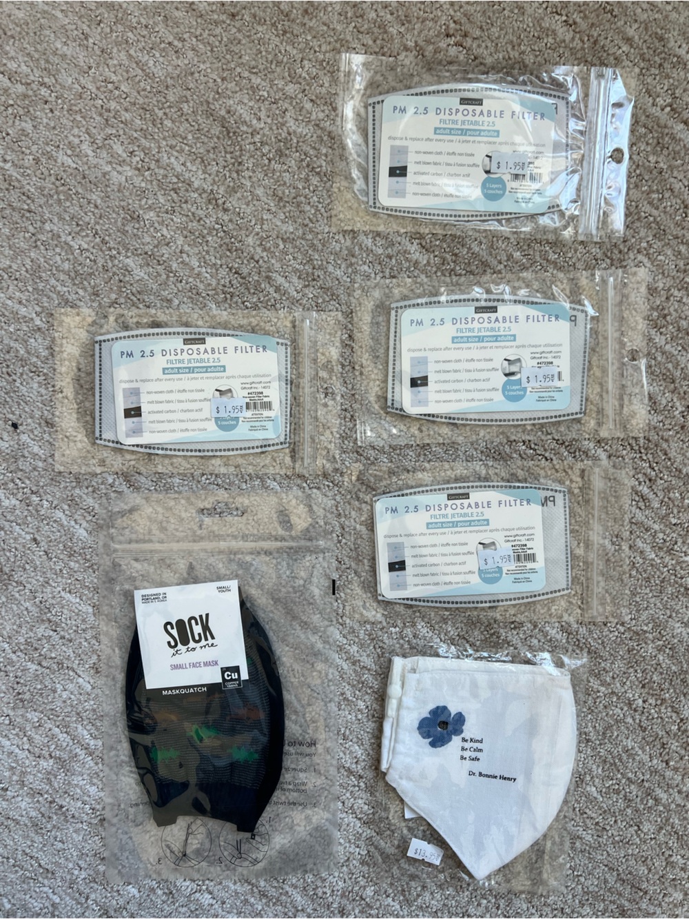Brand new 2 fabric face masks + 4 disposable filters